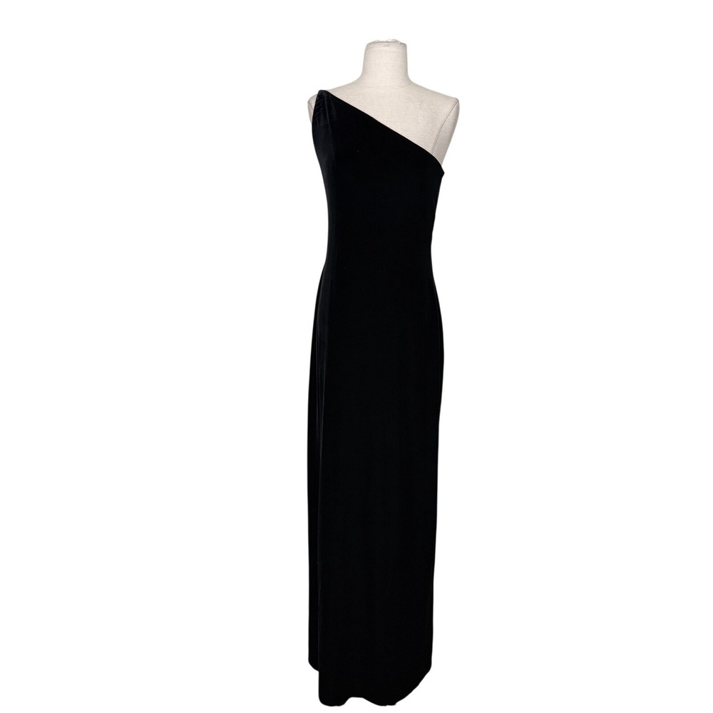 Vtg 1995 Laundry Shelli Segal One Shoulder Velvet Gown Sz 10 Open Back Formal - Picture 2 of 12